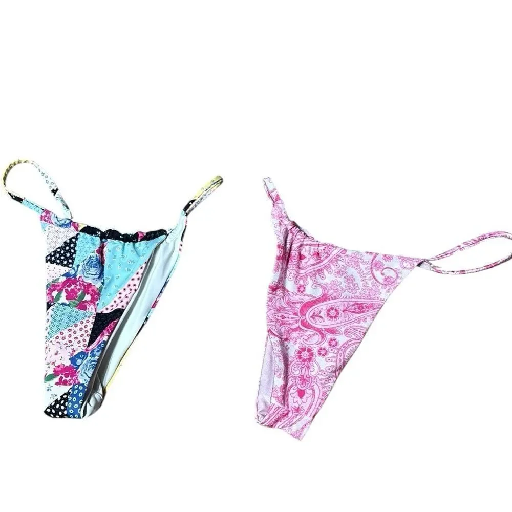 Frankie’s bikinis women’s xs set of (2) bikini bottoms scrunch patchwork paisley
